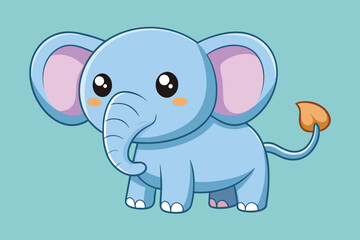 Fototapeta premium This adorable blue cartoon elephant features oversized ears and a cheerful expression, making it a delightful addition to children's artwork or playful designs.