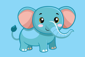 Fototapeta premium A cheerful blue elephant stands happily, showcasing its small tail and oversized ears, perfect for engaging children's interest in learning and storytelling.