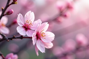 Obraz premium Delicate pink sakura blossoms, soft petals, gentle branches , aesthetic, wallpaper, art