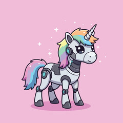 Robotic Rainbow Unicorn Cute Tech Fantasy
