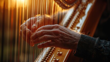 Harp music performance, close-up view