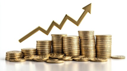 Financial Growth Concept with Gold Coins, Up Arrow, and Wealth for Investment Success (Transparent PNG) 