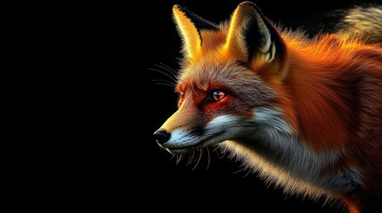 Fototapeta premium Majestic fox observing its surroundings forest wildlife photography dark environment close-up nature’s beauty