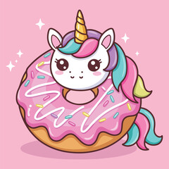 Cute Unicorn Doughnut Kawaii Pony in a Sweet Treat Illustration
