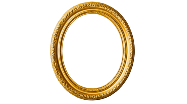Ornate golden oval frame, cut out transparent