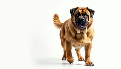 Obraz premium Majestic Mastiff, powerful stance, white background, white, brown, studio