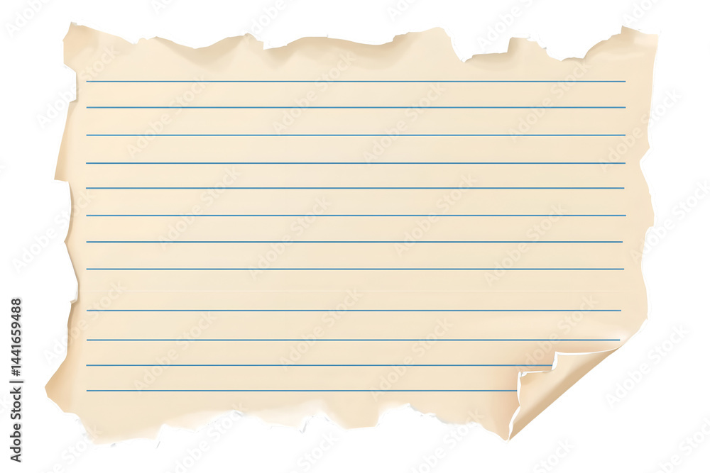Poster torn note paper: a close-up captures a weathered sheet of paper with torn edges and a folded corner,