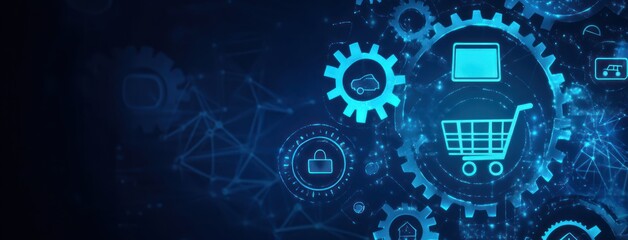 Obraz premium Digital network of interconnected e-commerce systems.