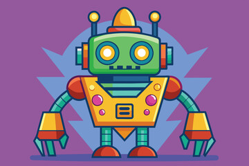 The cheerful robot showcases bright colors and whimsical features, featuring large eyes and a playful design that appeals to both children and adults alike.
