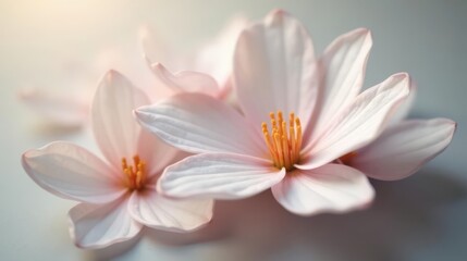 Fototapeta premium Delicate pastel blossoms, soft petals unfurling, gentle light illuminating the intricate details of nature's artistry.