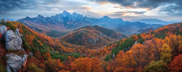 Autumnal mountain vista with colorful foliage