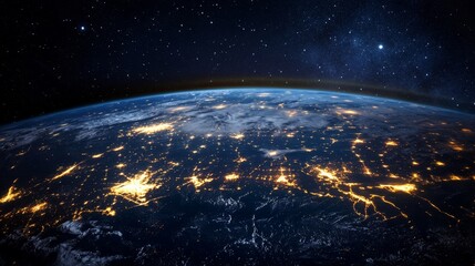 Obraz premium Global night view of earth illuminated by cities outer space perspective satellite image cosmic beauty astronomy concept