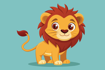 Obraz premium This cartoon lion features a warm smile and bright colors, embodying a playful personality that will delight both children and adults alike in a whimsical setting.