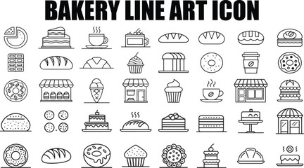Bakery Shop Line Icons Set – Minimal Outline Vector Collection