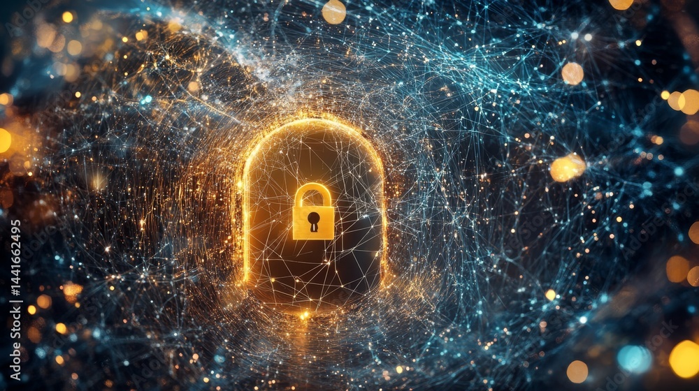 Poster cybersecurity event unlocking digital protection virtual space visual concept futuristic environment