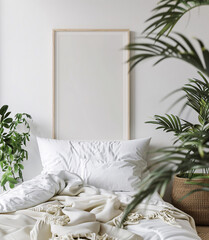 Mockup frame poster in luxury style bedroom interior