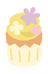 Cupcake with Flower and Yellow Whipped Cream Topping
