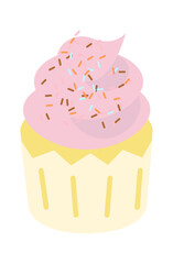 Cupcake with Strawberry Whipped Cream and Colorful Sprinkles
