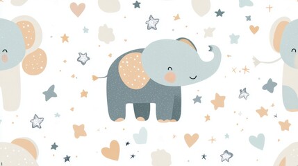 Whimsical elephant patterns playful nursery decor digital artwork cheerful environment close-up perspective fun concept