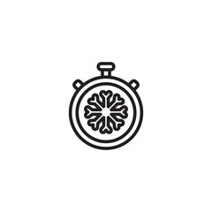 Stopwatch with a snowflake inside. Represents timed freezing, frost duration, or a countdown in cold conditions.