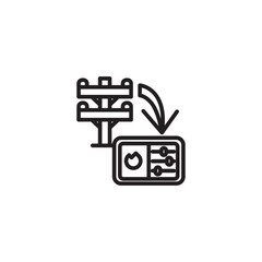 Gas valve control icon. A stylized gas valve with a downward arrow pointing to a control panel with a power button and sliders.
