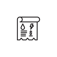 Utility bill icon. A receipt shows symbols for water (drop), electricity (lightning bolt), and cost (dollar sign), representing combined utility expenses.