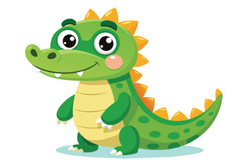 Naklejka premium A cheerful cartoon crocodile with large eyes and a vibrant green body stands confidently, showcasing its playful and friendly nature, ideal for kids' artwork.
