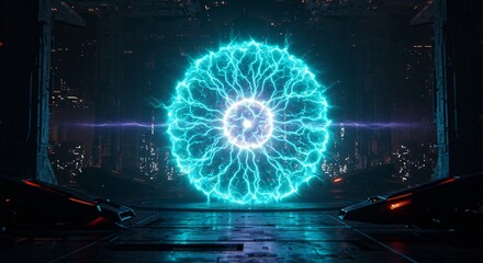 Glowing teal portal graphic