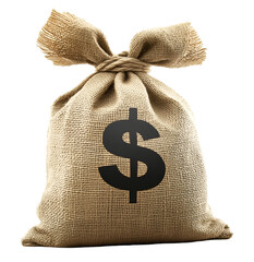 Financial Abundance: A detailed jute sack of money, marked with a large dollar symbol, symbolizes wealth and economic concepts.