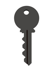 Close-up of a simple metal key with a round head and serrated edge isolated