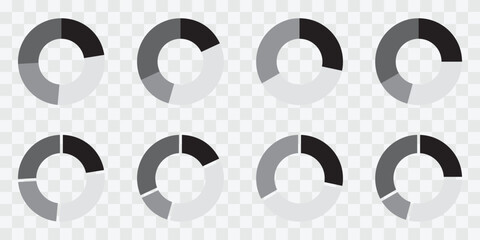 Pie chart set, segmented circle icons vector illustration on white background