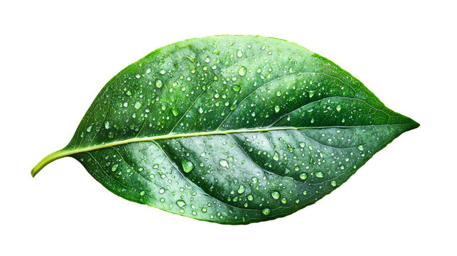 Green leaf with water droplets - Powered by Adobe