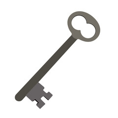 Key with a unique circular handle and serrated edge isolated on white