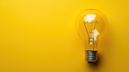 Classic incandescent light bulb against a vibrant yellow background, symbolizing ideas and innovation.