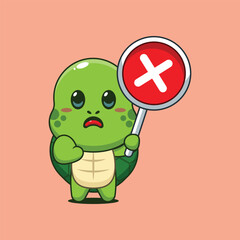 Cute turtle cartoon vector illustration with wrong sign
