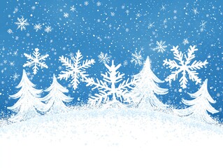 Winter Snow Scene with Trees and Snowflakes