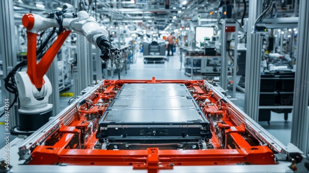 Poster automated robotics assembly line enhancements manufacturing facility industrial process high-tech en