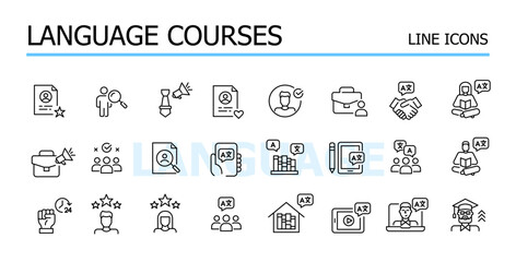Learning foreign languages for career advancement. Vector icons set