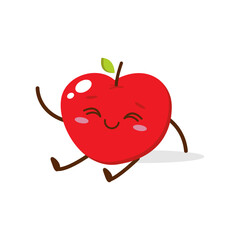 Cute Smiling Red Apple Character. Kawaii Red Fruit Mascot Style Vector. Cute vector character set in various action emotions. Collection symbols isolated on a white background
