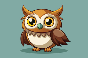 Obraz premium This charming cartoon owl features round, large eyes and distinct feather patterns while perched on a stylish background, evoking a playful and friendly vibe.