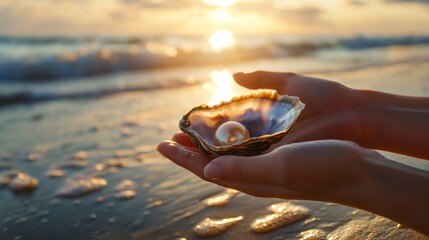 Sunset ocean pearl discovery beach photography serene setting close-up treasure of nature