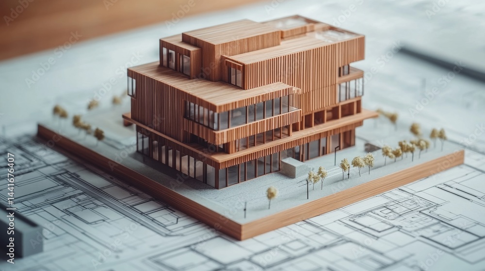 Poster architectural model showcase design studio scale model creative environment close-up view modern con