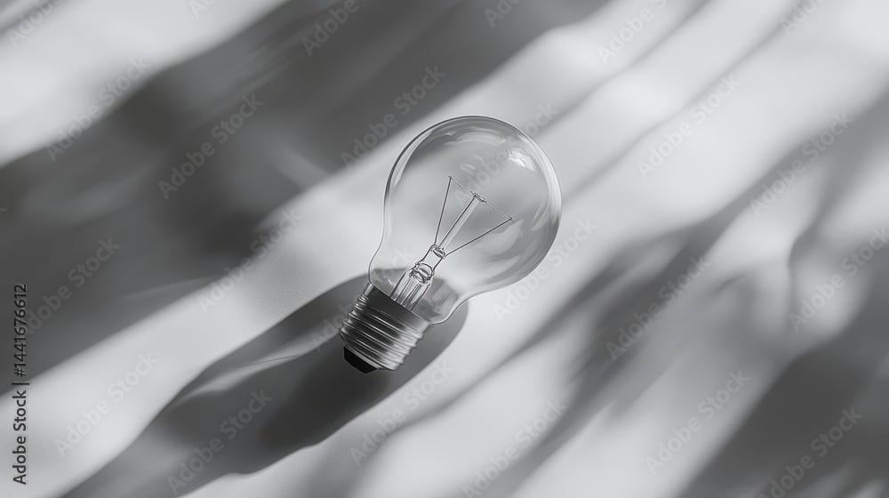 Poster close-up grayscale image of a lightbulb on a white surface.