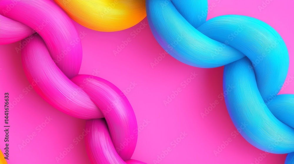 Aufkleber colorful stylized intertwined chains on a vibrant pink background creating a playful dynamic composi