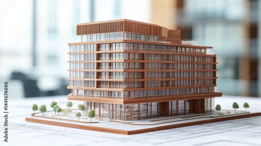 Poster architectural model showcase office building 3d visualization modern environment close-up view innov