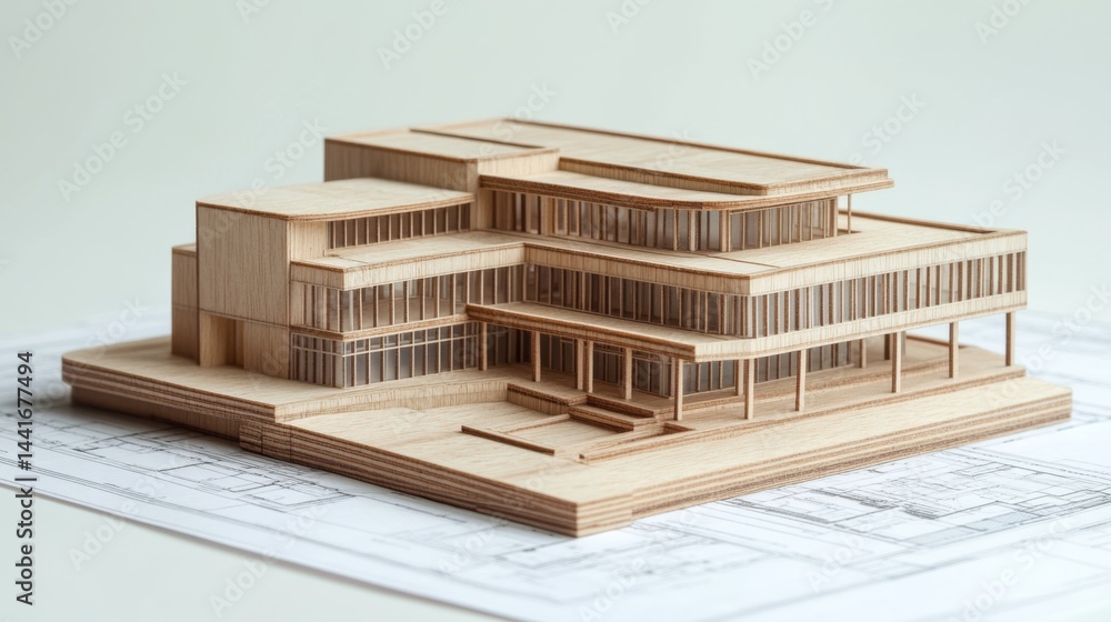 Poster architectural model showcase design studio 3d structure indoor setting close-up innovative building 