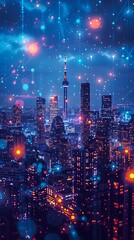 Modern cityscape with neon lights high resolution picture