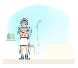 冷えた浴室で震える高齢男性