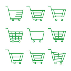 Shopping cart icon or symbol on green color. Flat design isolated on white background, icon for web or application use. Vector illustration.