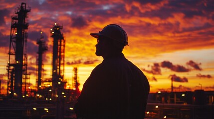 Sunset worker reflection industrial location photography urban environment side angle industry insight